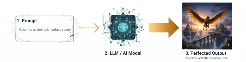Diagram showing a specific prompt guiding an AI model to a desired output