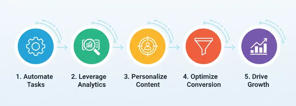 Strategic roadmap to successfully implement AI marketing tools and automation.
